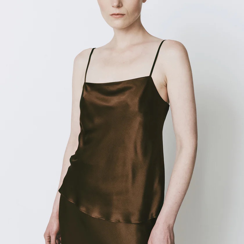Rue Sophie 100% Silk Brown Cowl Neck Camisole Small